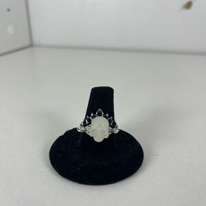 Skull Moon Stone Center With Black And Clear Crystals Ring size 6